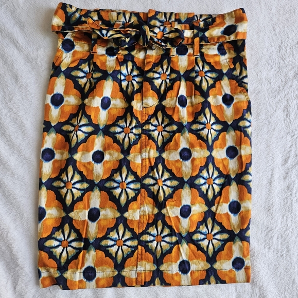 Zara Pencil Skirt XS Orange And Blue Geometric Print - Picture 1 of 8